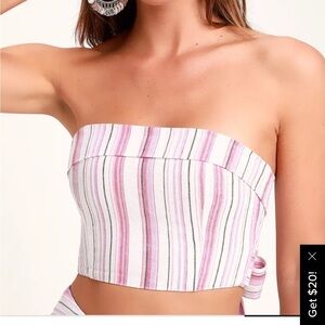 4SI3NNA Daria Striped Tie-Back BOW Strapless Crop Top in Pink Size Small NWOT S
